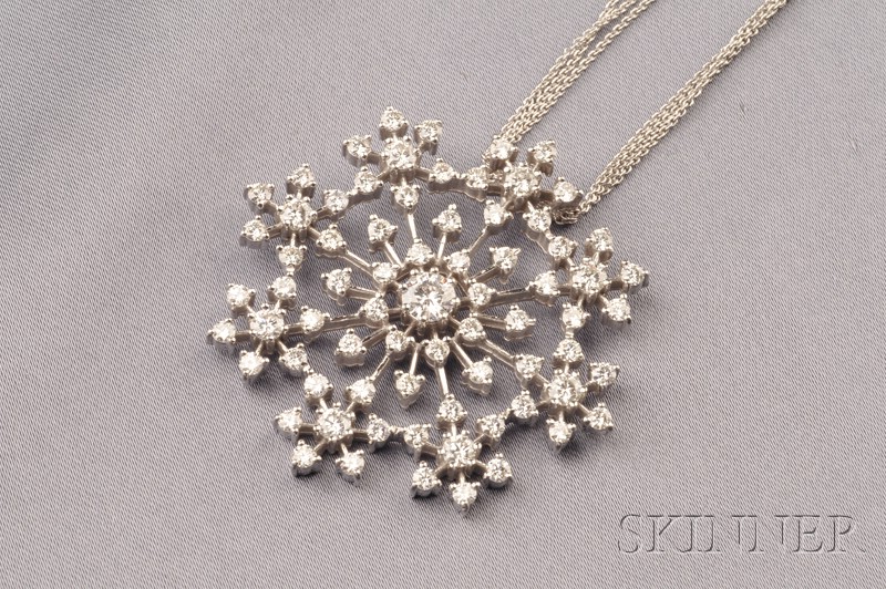 Appraisal: kt White Gold and Diamond Snowflake Pendant centering a full-cut