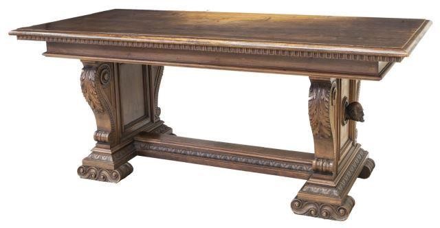 Appraisal: Italian Renaissance Revival walnut library table early th c rectangular