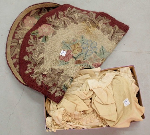 Appraisal: Box lot of linens textiles and an oval hooked rug