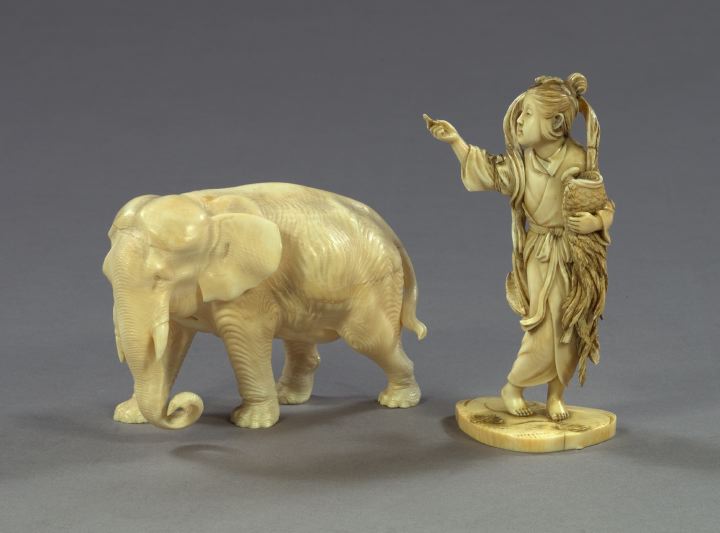 Appraisal: Japanese Meiji Carved Ivory Figure of a Walking Elephant first