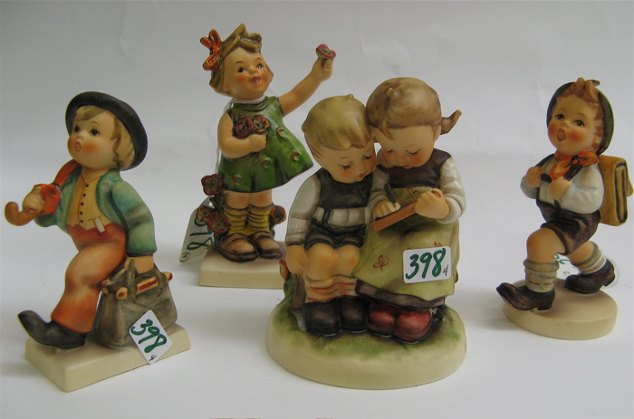 Appraisal: FOUR GERMAN HUMMEL FIGURINES Smart Little Sister HUM - H