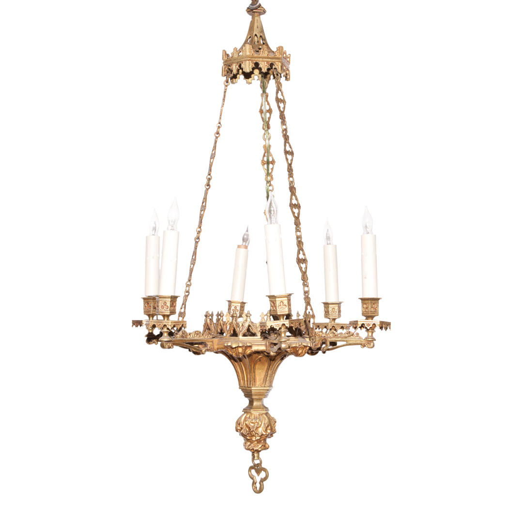 Appraisal: Gothic Revival Gilt-Bronze Six-Light Chandelier Second quarter of the th