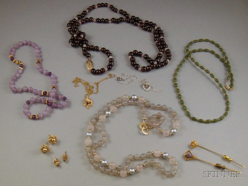 Appraisal: Group of Assorted Hardstone Bead Necklaces and Assorted Gold Jewelry