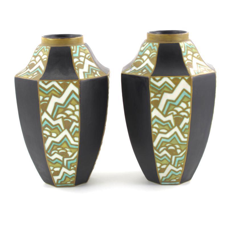 Appraisal: A pair of Boch Freres Keramis vases designed by Charles