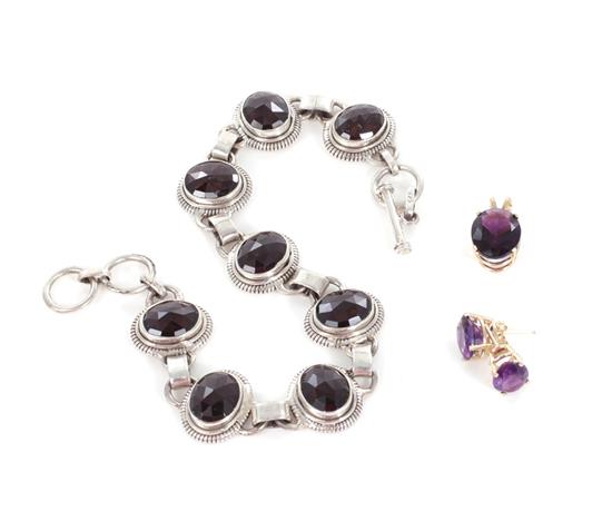 Appraisal: Gemstone jewelry amethyst and K gold earring and pendant set