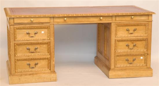 Appraisal: PINE EXECUTIVE DESK English gadrooned decoration Double pedestal with center