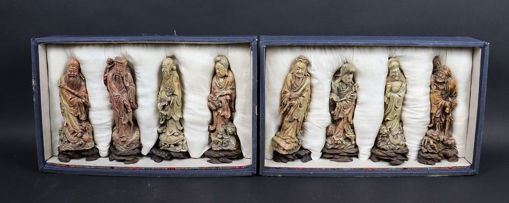 Appraisal: Antique And Finely Carved Chinese Hardstone Immortals In original presentation