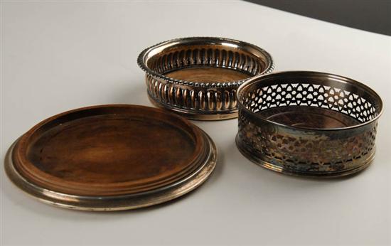 Appraisal: Three Silver and Wood Wine Coasters two silverplate and one