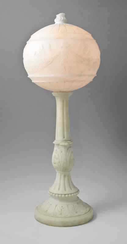 Appraisal: ART DECO CARVED WHITE MARBLE LAMP Marble base and globular