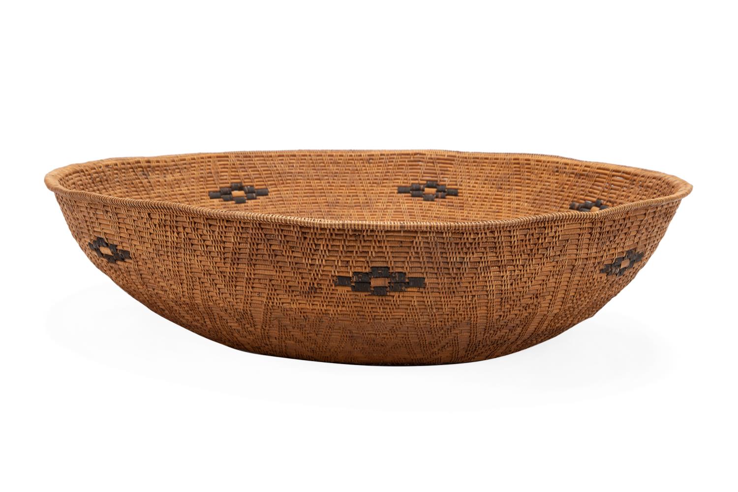 Appraisal: LARGE HAND WOVEN BASKET WITH DIAMOND PATTERN Large hand woven