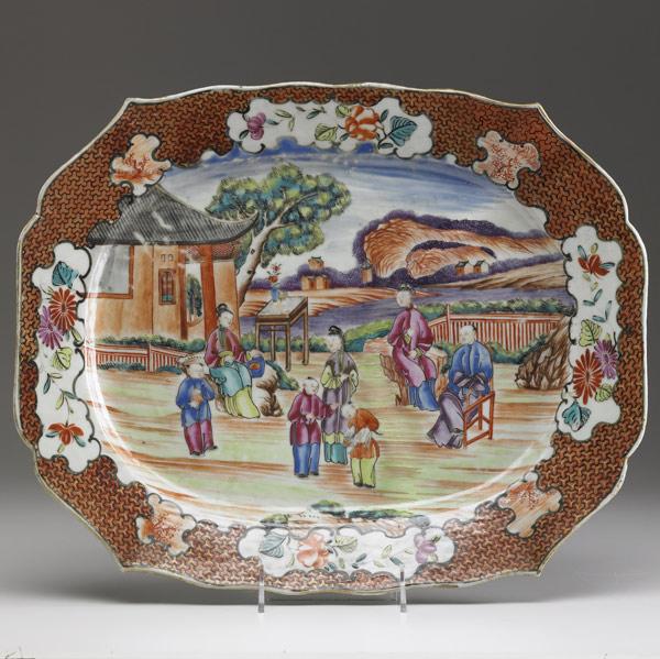 Appraisal: CHINESE EXPORT Rectangular serving platter with figural decoration early th