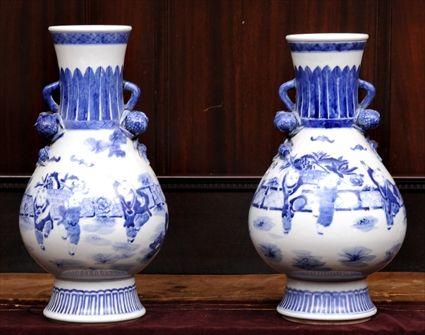 Appraisal: TWO CHINESE BLUE AND WHITE PORCELAIN GRADUATED PEAR-FORM VASES Each