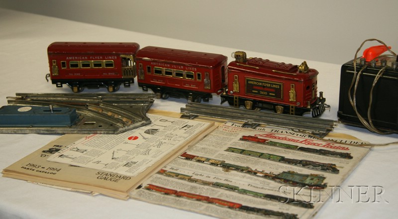 Appraisal: Three-Piece Dark Red American Flyer Train Set and Track Vanguard