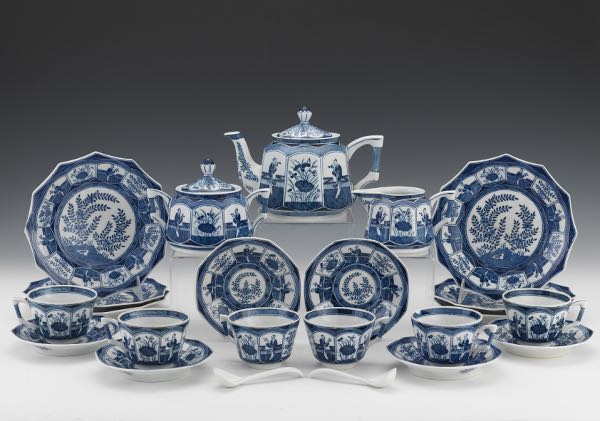 Appraisal: DUTCH PORCELAIN TEA SET Dutch blue and white porcelain tea