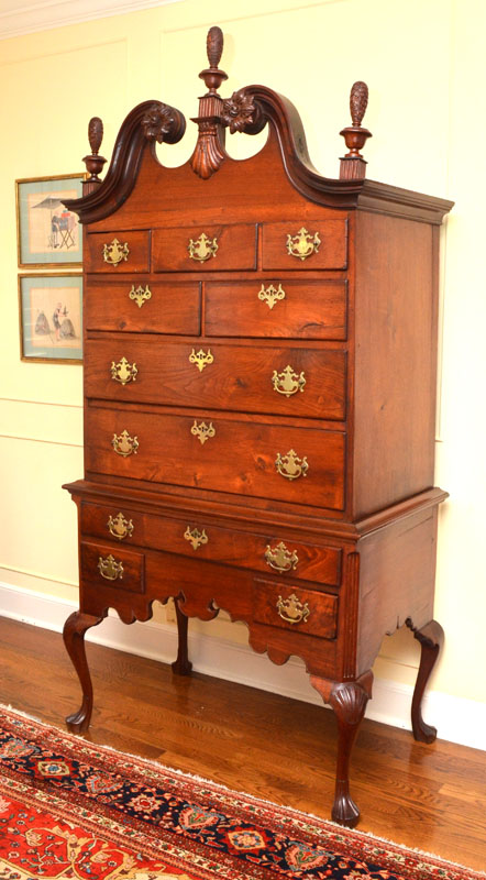 Appraisal: TH CENTURY PHILADELPHIA STYLE MAHOGANY HIGHBOY CHEST Swan neck broken