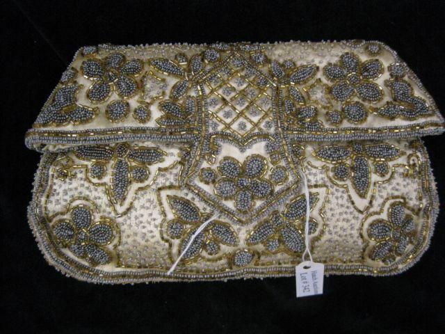 Appraisal: French Silk Beaded Evening Bag signed Michel Swiss Paris approx