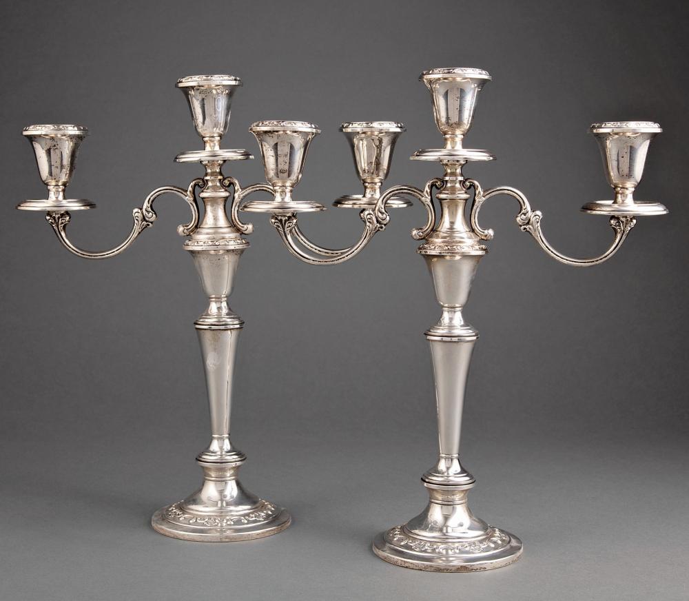 Appraisal: Pair of Gorham Sterling Silver Three-Light Candelabra Strasbourg pattern weighted