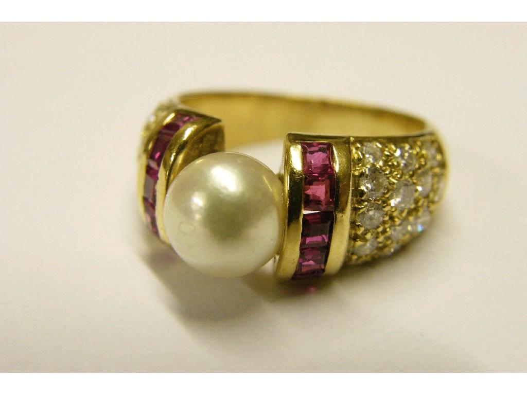 Appraisal: Attractive ct pearl ruby and diamond set band ring size