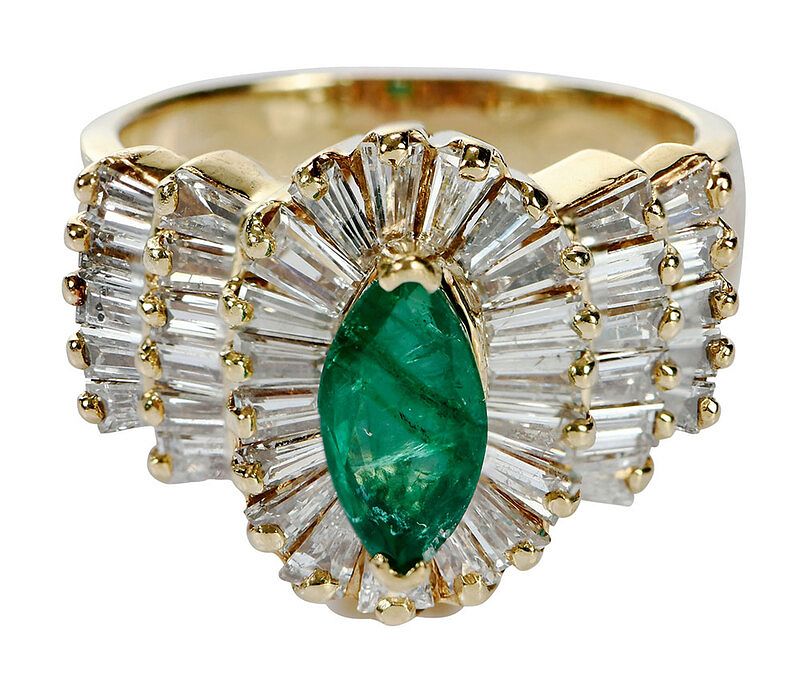 Appraisal: kt Emerald and Diamond Ring one marquise cut emerald approx