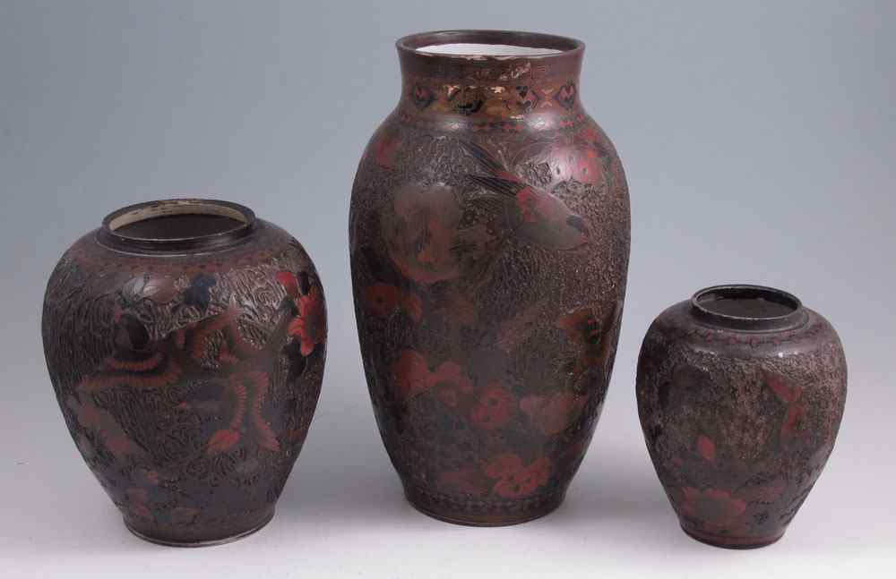 Appraisal: GROUP OF JAPANESE TOTAI CLOISONNE VASES Ceramic body cloisonnes ''