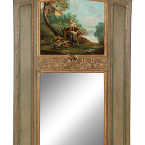 Appraisal: A French Painted and Parcel Gilt Trumeau Mirror Early th