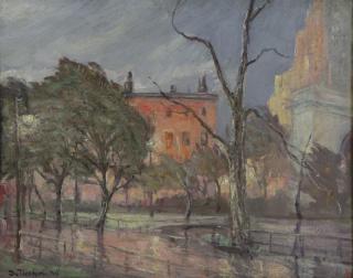 Appraisal: DE TIREFORT Bela Oil on Canvas Washingto Square Park New