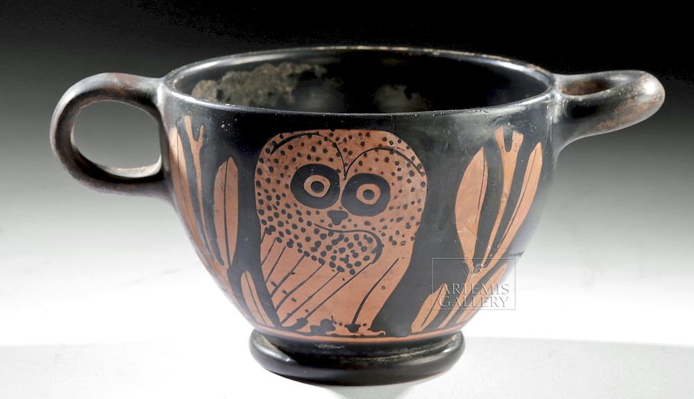 Appraisal: Rare Greek Attic Red Figure Glaux Skyphos w Owl Ancient