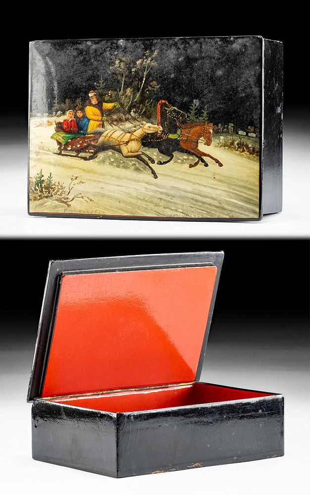 Appraisal: Vintage Russian Lacquer Box w Troika Scene Eastern Europe Russia