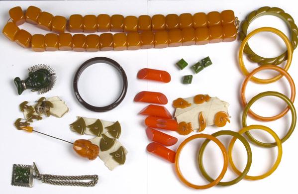 Appraisal: BAKELITE GROUPING Thirty-eight pieces include two carved bangles six geometrically