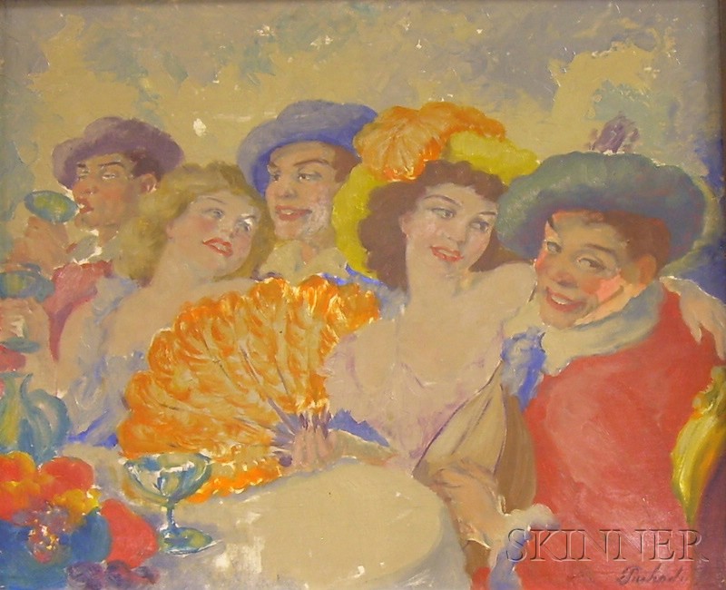 Appraisal: Istvan Prihoda Hungarian - The Carnival Goers Signed Prihoda I