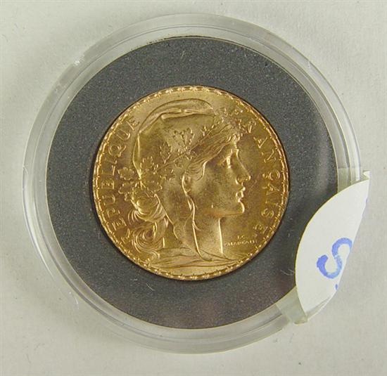 Appraisal: French Rooster Gold Coin Although not certified by ANACS this