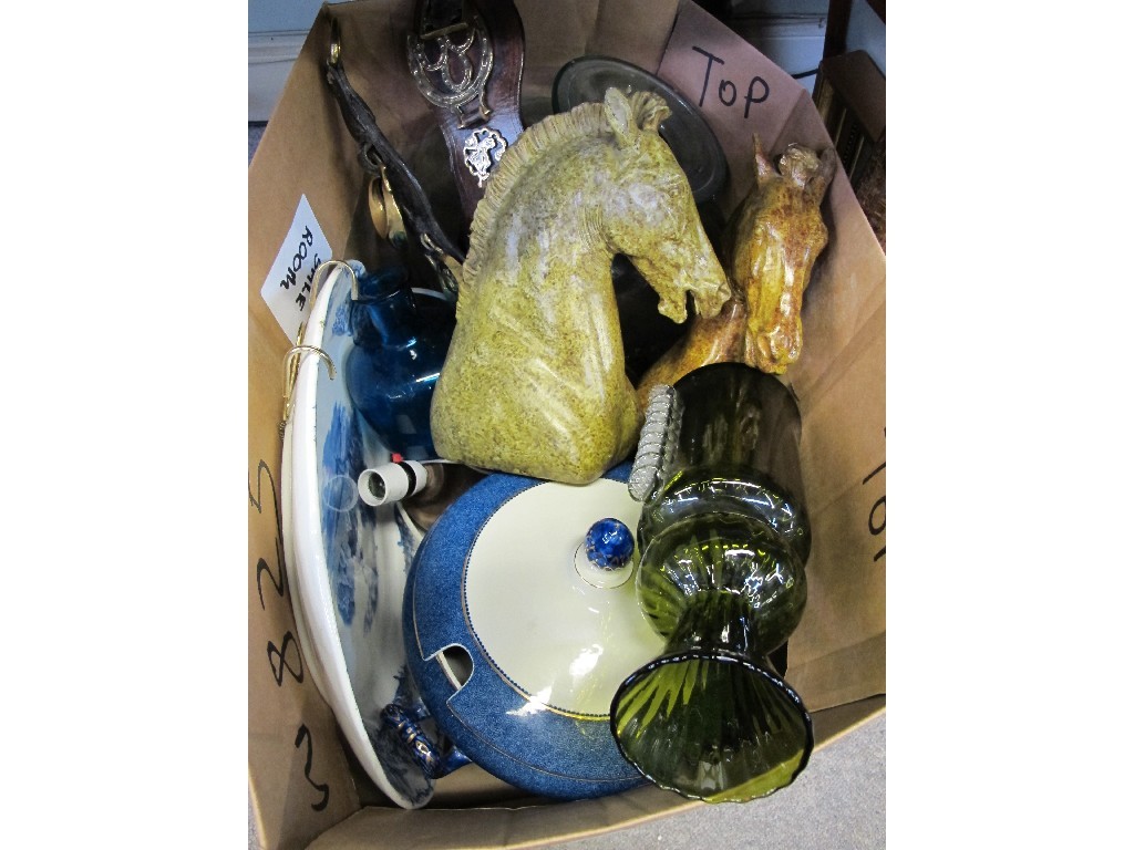 Appraisal: Lot comprising box of assorted ceramics glass horse brasses etc