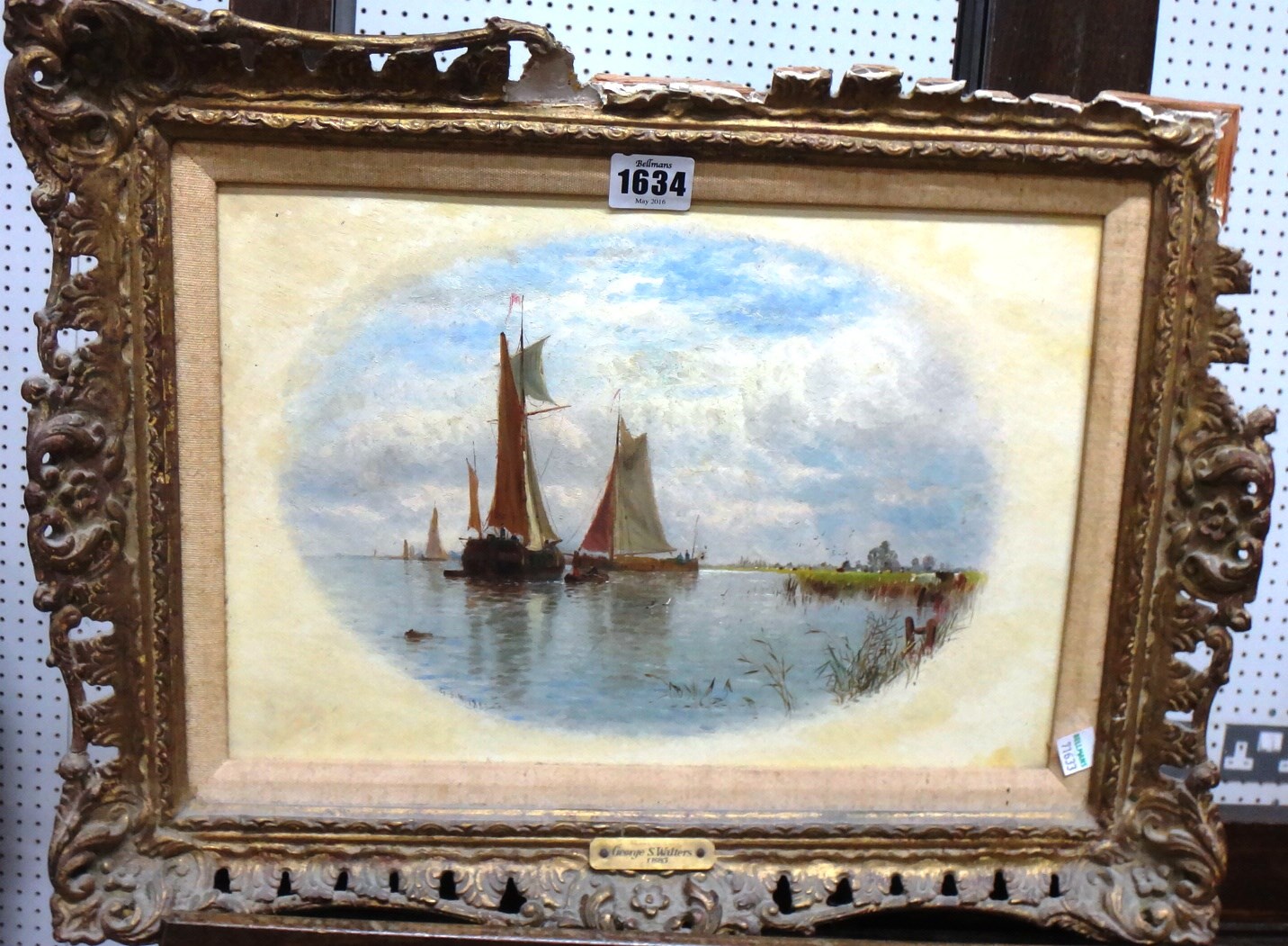 Appraisal: George Stanfield Walters - Estuary scene oil on canvas vignette