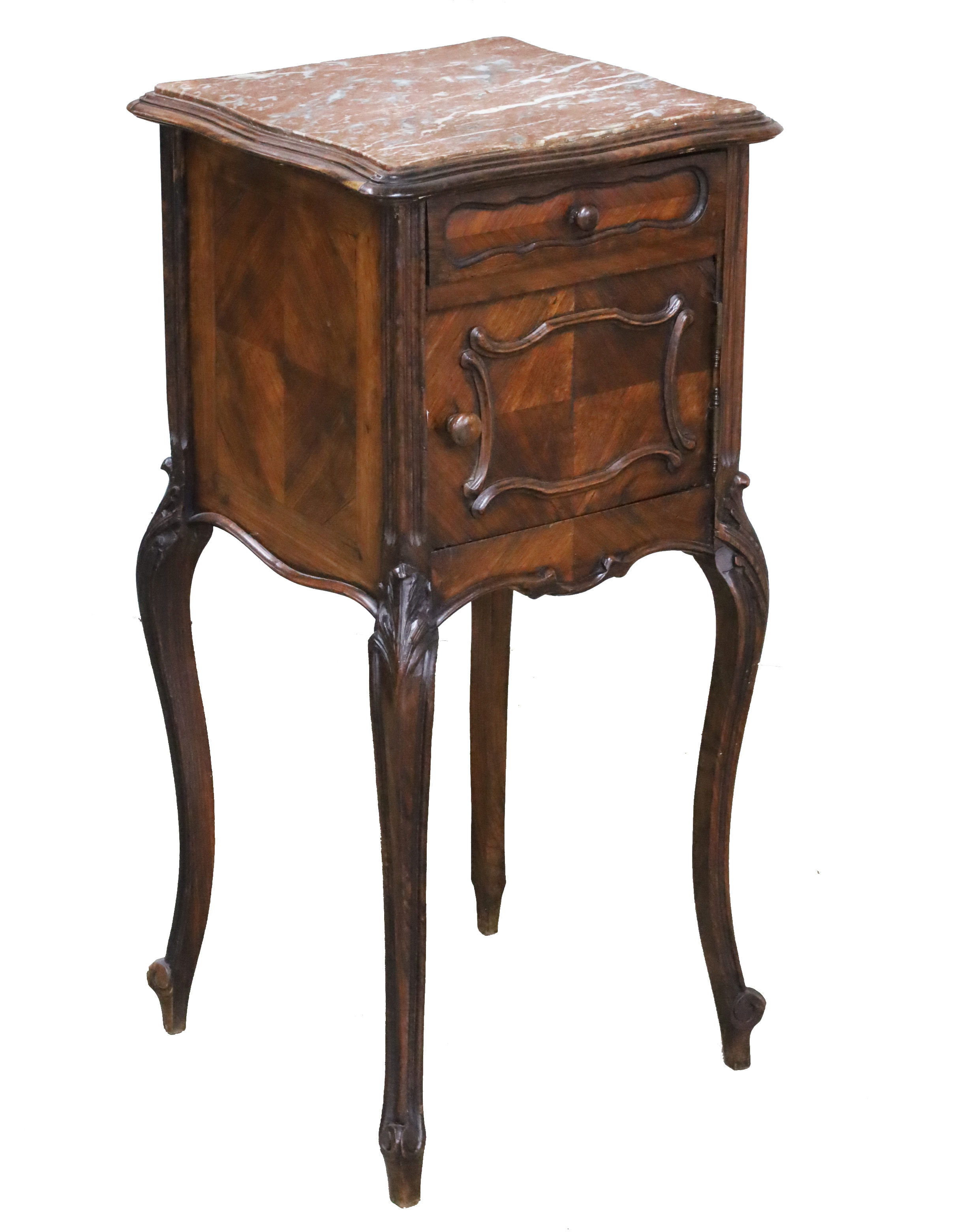 Appraisal: A well executed French beside cabinet with rouge marble top