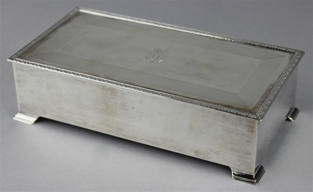 Appraisal: ENGLISH SILVER RECTANGULAR BOX OF ROYAL INTEREST Birmingham maker's mark