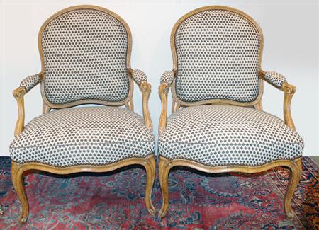 Appraisal: Set of Three Louis XV Style Beechwood Fauteuils Estimate -