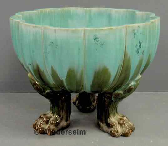 Appraisal: Large turquoise and green ceramic planter late th c with