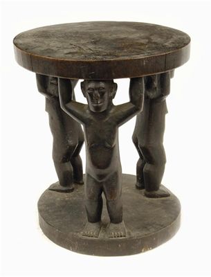 Appraisal: An African stool with figural supports in cm h in