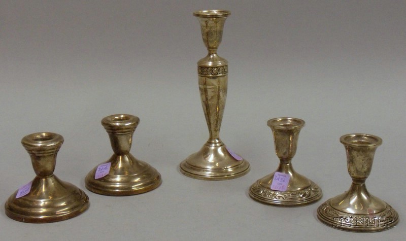 Appraisal: Two Pairs of Weighted Sterling Candlesticks sold with a tall