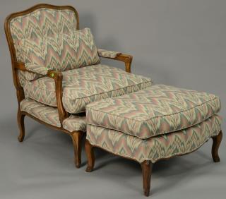 Appraisal: Louis XV style upholstered chair and ottoman Louis XV style