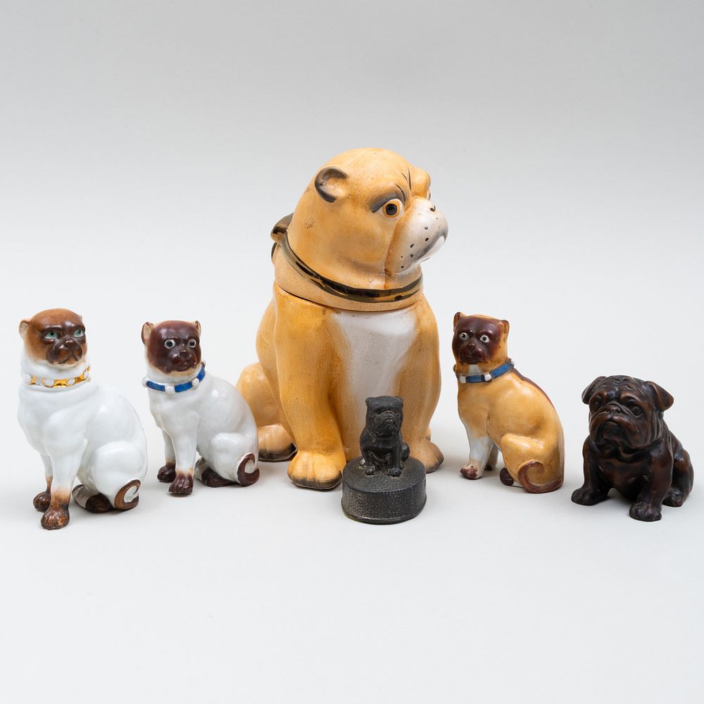 Appraisal: Group of Pug Form Articles Comprising A ceramic cookie jar