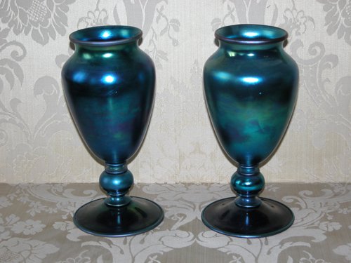 Appraisal: Artist Steuben Glass Title Pair of Steuben Blue Aurene Art-Glass