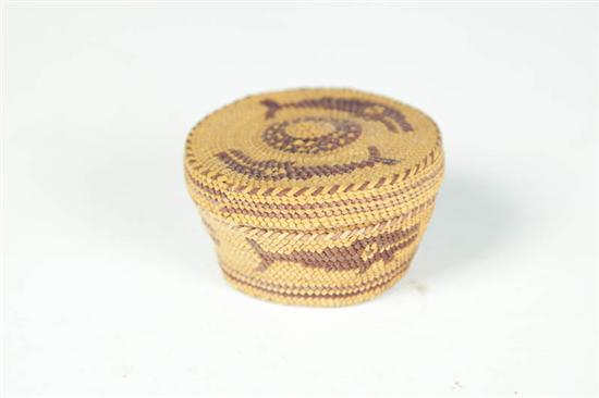 Appraisal: NATIVE AMERICAN LIDDED BASKET American ca Finely woven Makah Northwest