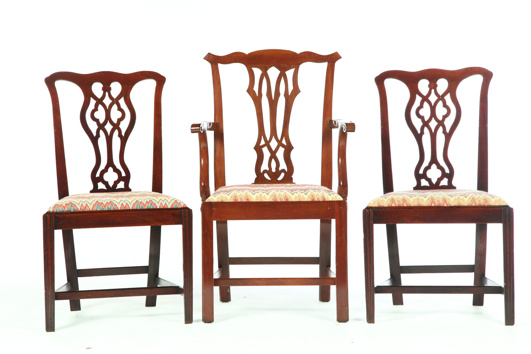 Appraisal: ASSEMBLED SET OF THREE CHIPPENDALE-STYLE CHAIRS Twentieth century mahogany A