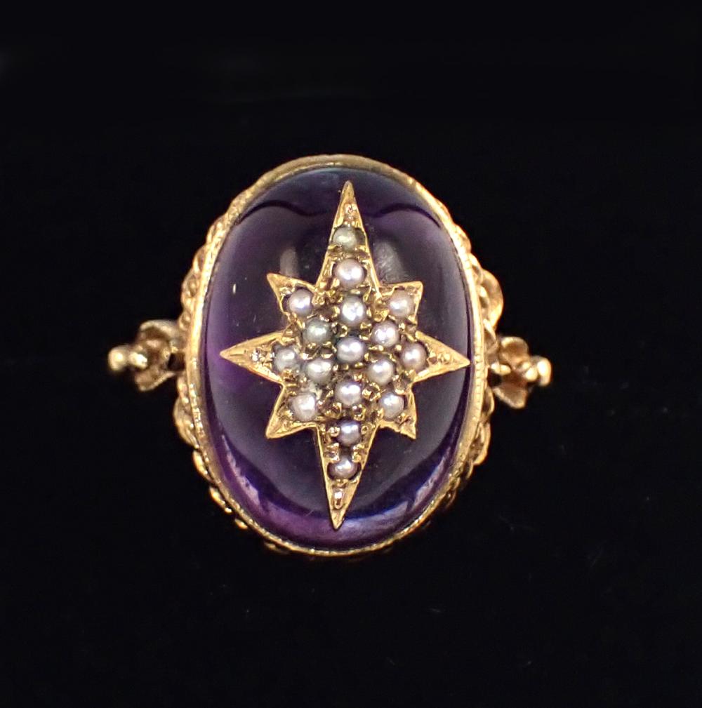 Appraisal: AMETHYST SEED PEARL AND YELLOW GOLD RING The k yellow