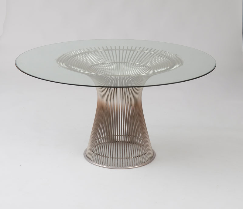 Appraisal: WARREN PLATNER DINING TABLE Chrome plated metal glass unmarked x