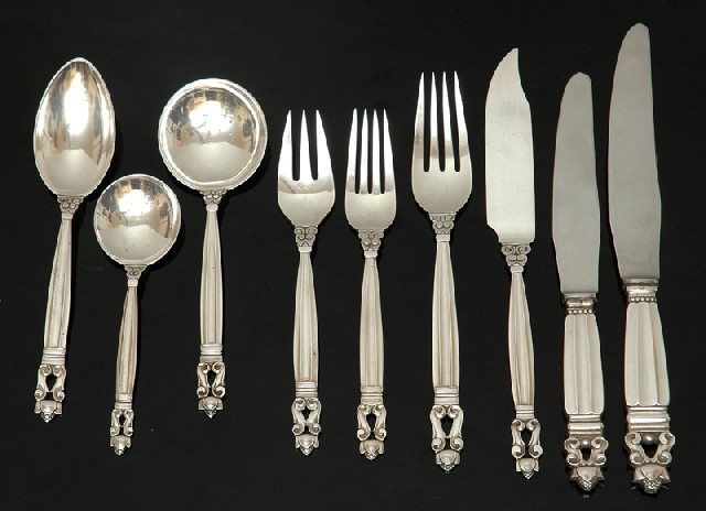 Appraisal: A LARGE GEORGE JENSEN DANISH STERLING SILVER ACORN PATTERN FLATWARE