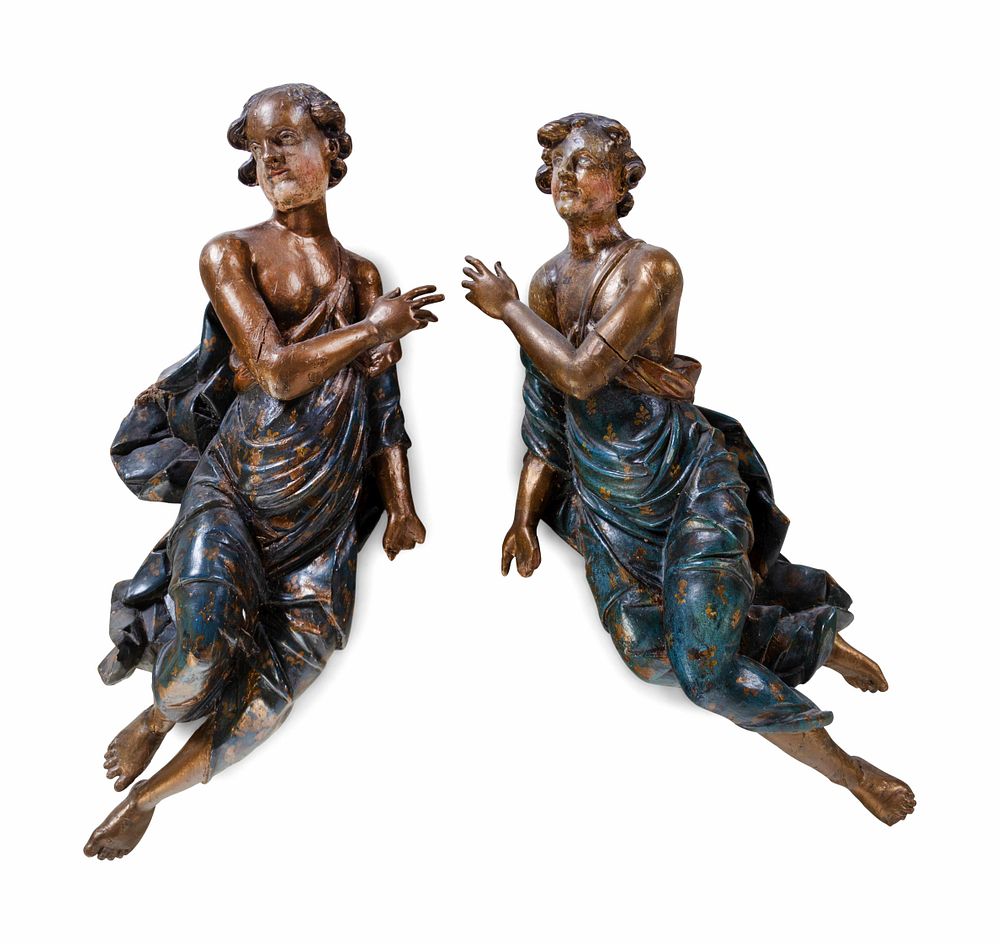 Appraisal: A Pair of Continental Polychrome Painted and Parcel Gilt Carved