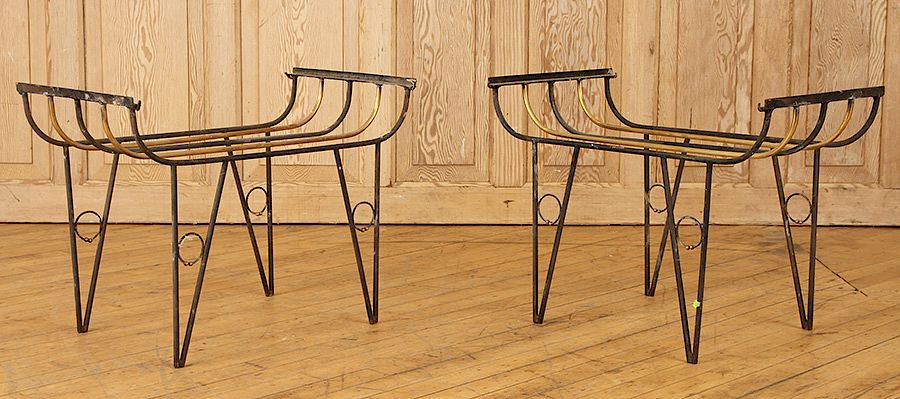 Appraisal: PAIR OF IRON AND BRONZE TABLES A pair of iron