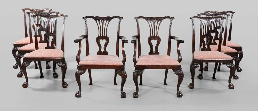 Appraisal: Fine Set of Eight Chippendale Carved Mahogany Dining Chairs British